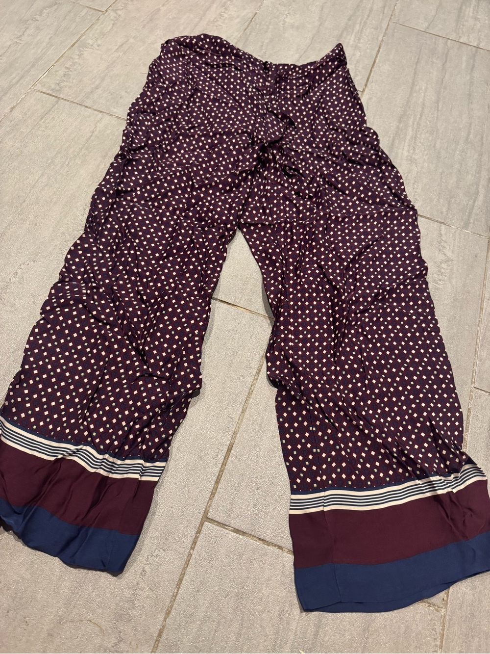 TALBOTS Silk Wide Leg Flare Casual Stripes Dots Casual Flowy Pants Size Large